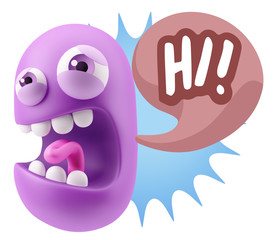 3d Illustration Angry Face Emoticon saying Hi with Colorful Spee © xtock