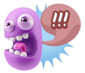 3d Illustration Angry Face Emoticon saying !!! with Colorful Spe