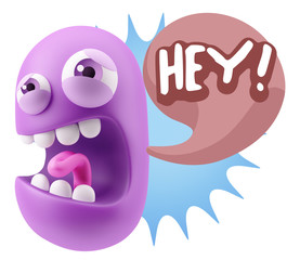 3d Illustration Angry Face Emoticon saying Hey with Colorful Spe