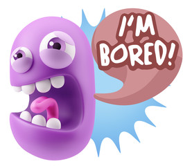 3d Illustration Angry Face Emoticon saying I'm Bored with Colorf