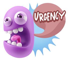 3d Illustration Angry Face Emoticon saying Urgency with Colorful