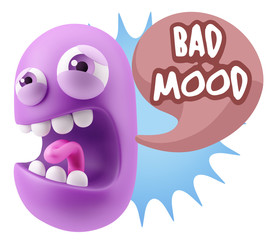3d Illustration Angry Face Emoticon saying Bad Mood with Colorfu