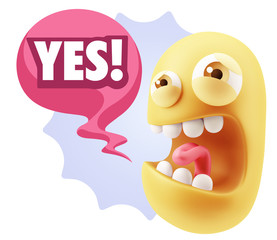 3d Illustration Angry Face Emoticon saying Yes with Colorful Spe