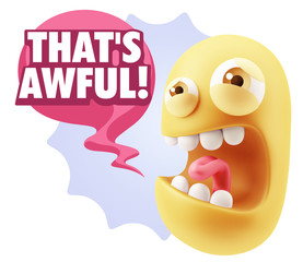 3d Illustration Angry Face Emoticon saying That's Awful with Col