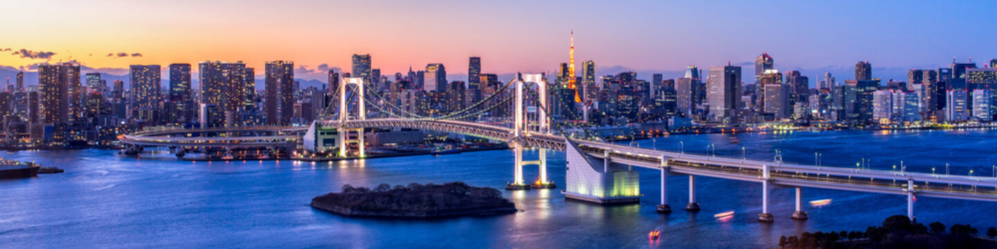 Rainbow Bridge Panorama in Tokyo, Japan