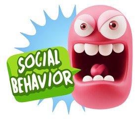 3d Illustration Angry Face Emoticon saying Social Behavior with