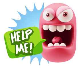 3d Illustration Angry Face Emoticon saying Help me with Colorful