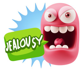 3d Illustration Angry Face Emoticon saying Jealousy with Colorfu