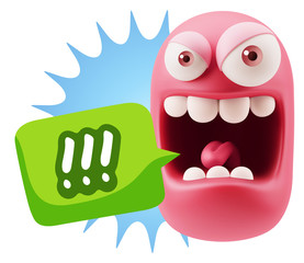 3d Illustration Angry Face Emoticon saying !!! with Colorful Spe