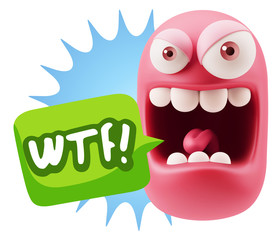 3d Illustration Angry Face Emoticon saying WTF with Colorful Spe