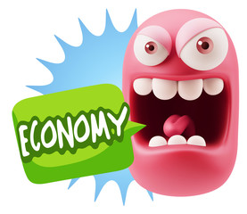 3d Illustration Angry Face Emoticon saying Economy with Colorful