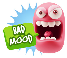 3d Illustration Angry Face Emoticon saying Bad Mood with Colorfu