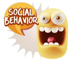 3d Illustration Angry Face Emoticon saying Social Behavior with