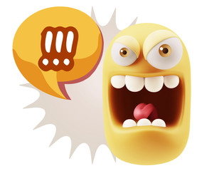 3d Illustration Angry Face Emoticon saying !!! with Colorful Spe