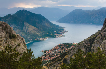 Fototapeta na wymiar Landscape of mountain ridge and Kotor bay. Lovcen National Park. Montenegro.