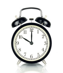Alarm Clock isolated on white, in black and white, ten o'clock.