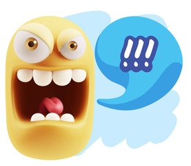 3d Illustration Angry Face Emoticon saying !!! with Colorful Spe