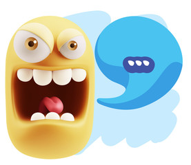 3d Illustration Angry Face Emoticon saying … with Colorful Spe