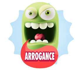 3d Illustration Angry Face Emoticon saying Arrogance with Colorf