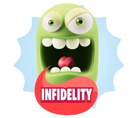 3d Illustration Angry Face Emoticon saying Infidelity with Color