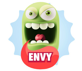 3d Illustration Angry Face Emoticon saying Envy with Colorful Sp
