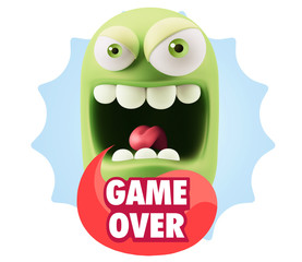3d Illustration Angry Face Emoticon saying Game Over with Colorf
