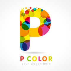 Colored P logo. Letter "p" business colorful logo vector template, colorful promotion icon in bubble color