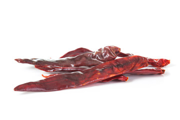 Dried red chili pepper isolated on white background.