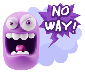 3d Illustration Angry Face Emoticon saying No Way with Colorful