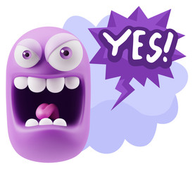 Obraz premium 3d Illustration Angry Face Emoticon saying Yes with Colorful Spe