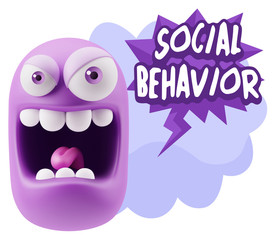 3d Illustration Angry Face Emoticon saying Social Behavior with