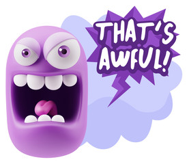 3d Illustration Angry Face Emoticon saying That's Awful with Col