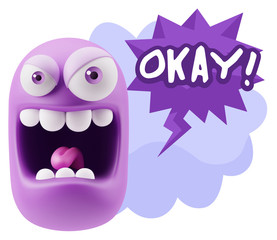 3d Illustration Angry Face Emoticon saying Okay with Colorful Sp