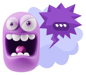 3d Illustration Angry Face Emoticon saying … with Colorful Spe