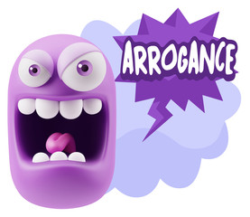 3d Illustration Angry Face Emoticon saying Arrogance with Colorf