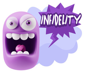 Obraz premium 3d Illustration Angry Face Emoticon saying Infidelity with Color