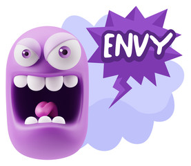 3d Illustration Angry Face Emoticon saying Envy with Colorful Sp