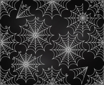 Vector Set of Chalkboard Style Cute and Creepy Spiderwebs