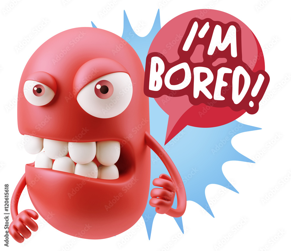 Fototapete 3d Rendering Angry Character Emoji saying I'm Bored with Colorfu