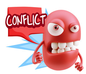 Obraz premium 3d Rendering Angry Character Emoji saying Conflict with Colorful