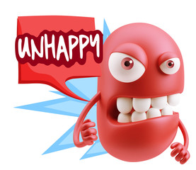 3d Rendering Angry Character Emoji saying Unhappy with Colorful