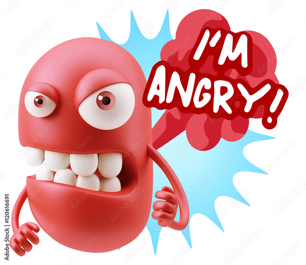 Fototapete 3d Rendering Angry Character Emoji saying I'm Angry with Colorfu