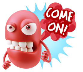 Obraz premium 3d Rendering Angry Character Emoji saying Come On with Colorful
