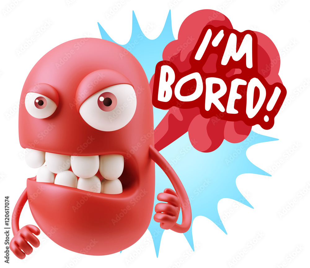 Fototapete 3d rendering angry character emoji saying i'm bored with colorfu