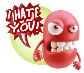 3d Rendering Angry Character Emoji saying I Hate you with Colorf