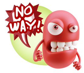3d Rendering Angry Character Emoji saying No Way with Colorful S