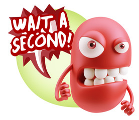 3d Rendering Angry Character Emoji saying Wait a Second with Col