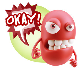 3d Rendering Angry Character Emoji saying Okay with Colorful Spe