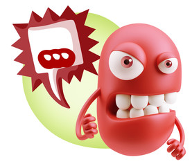 3d Rendering Angry Character Emoji saying … with Colorful Spee
