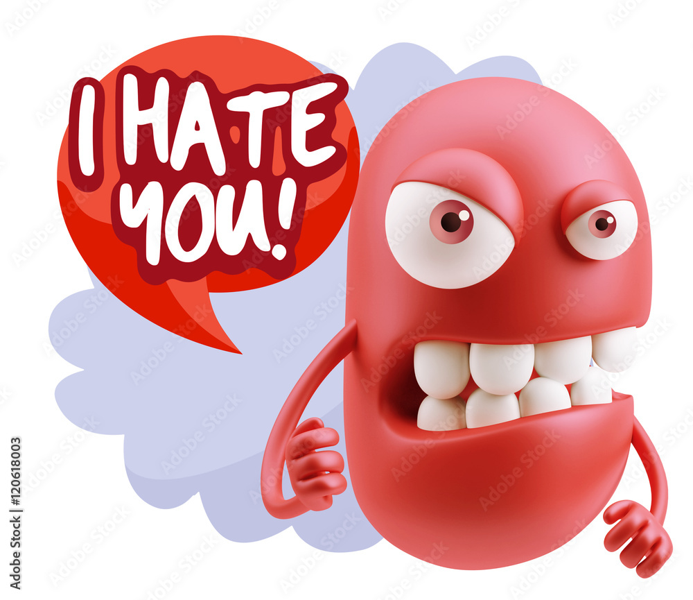 Fototapete 3d Rendering Angry Character Emoji saying I Hate you with Colorf